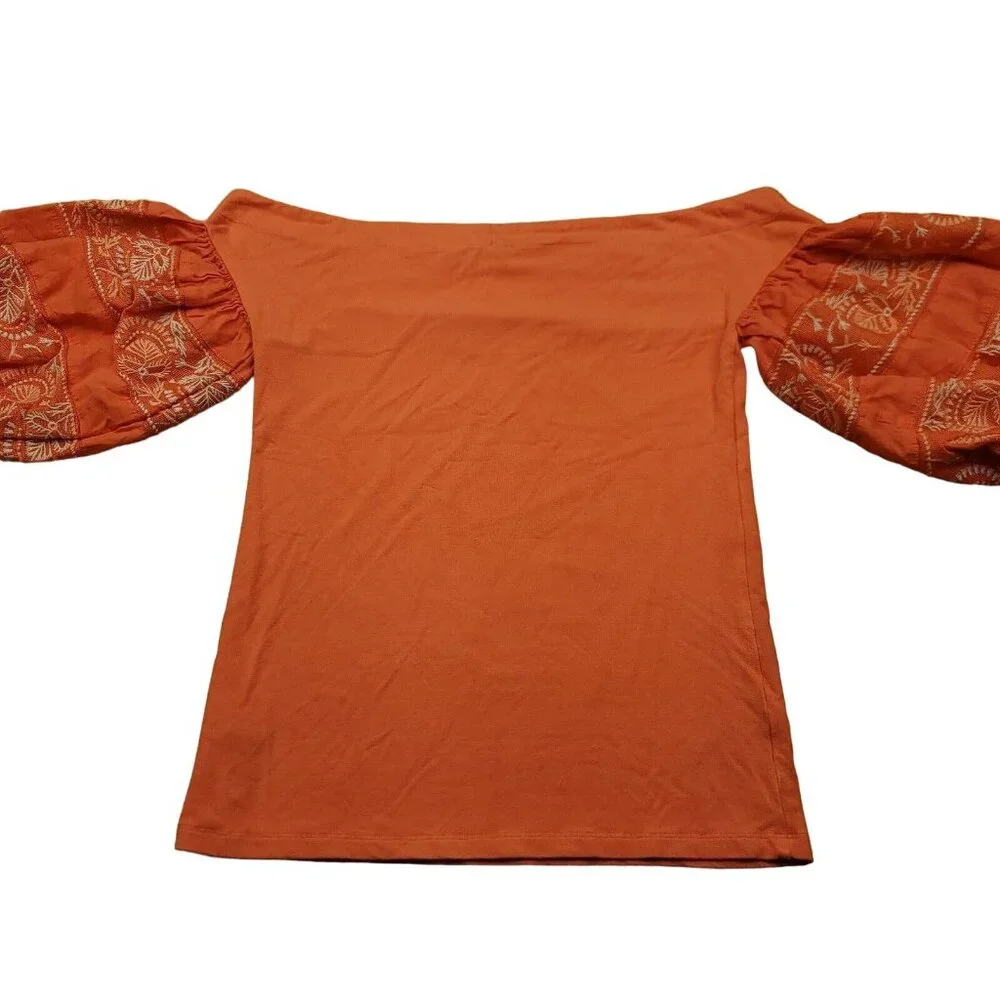 Free People Womens S Top Rock With‎ it Off the Shoulder Coral Puff Sleeves Boho